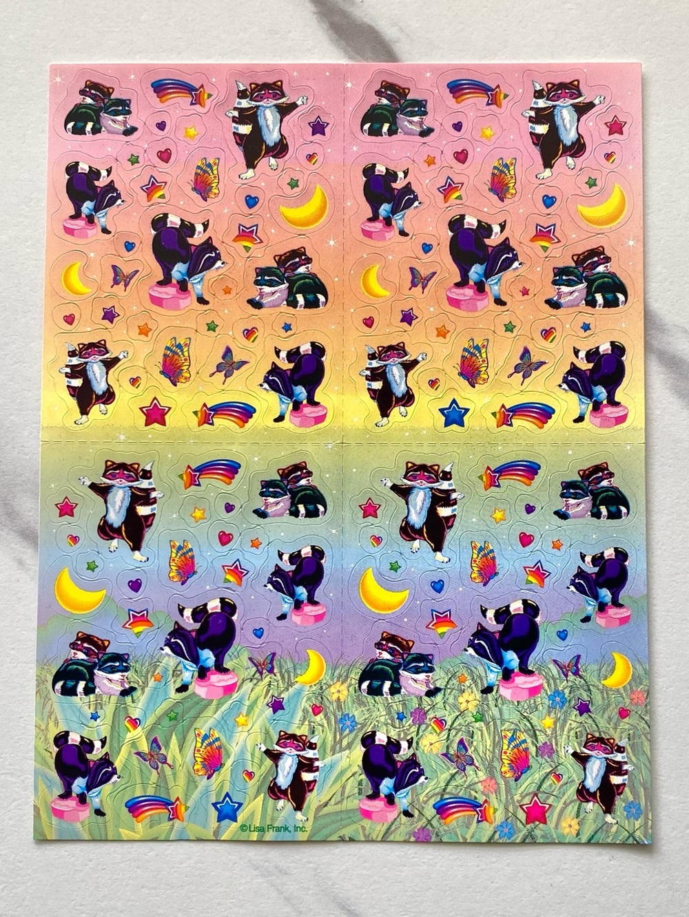 VTG Lisa Frank Raccoon Family complete sticker sheet